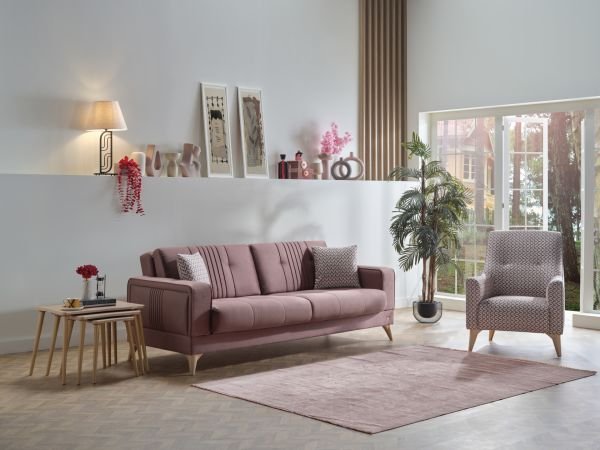 Elizya S Üçlü Koltuk Gül Kurusu