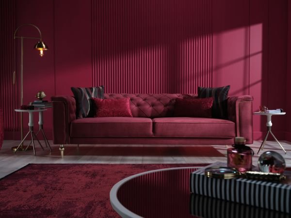 Blanca Üçlü Koltuk Bordo - Model 1 - Altın