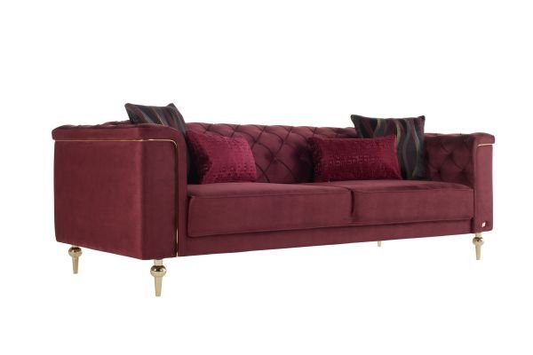 Blanca Üçlü Koltuk Bordo - Model 1 - Altın